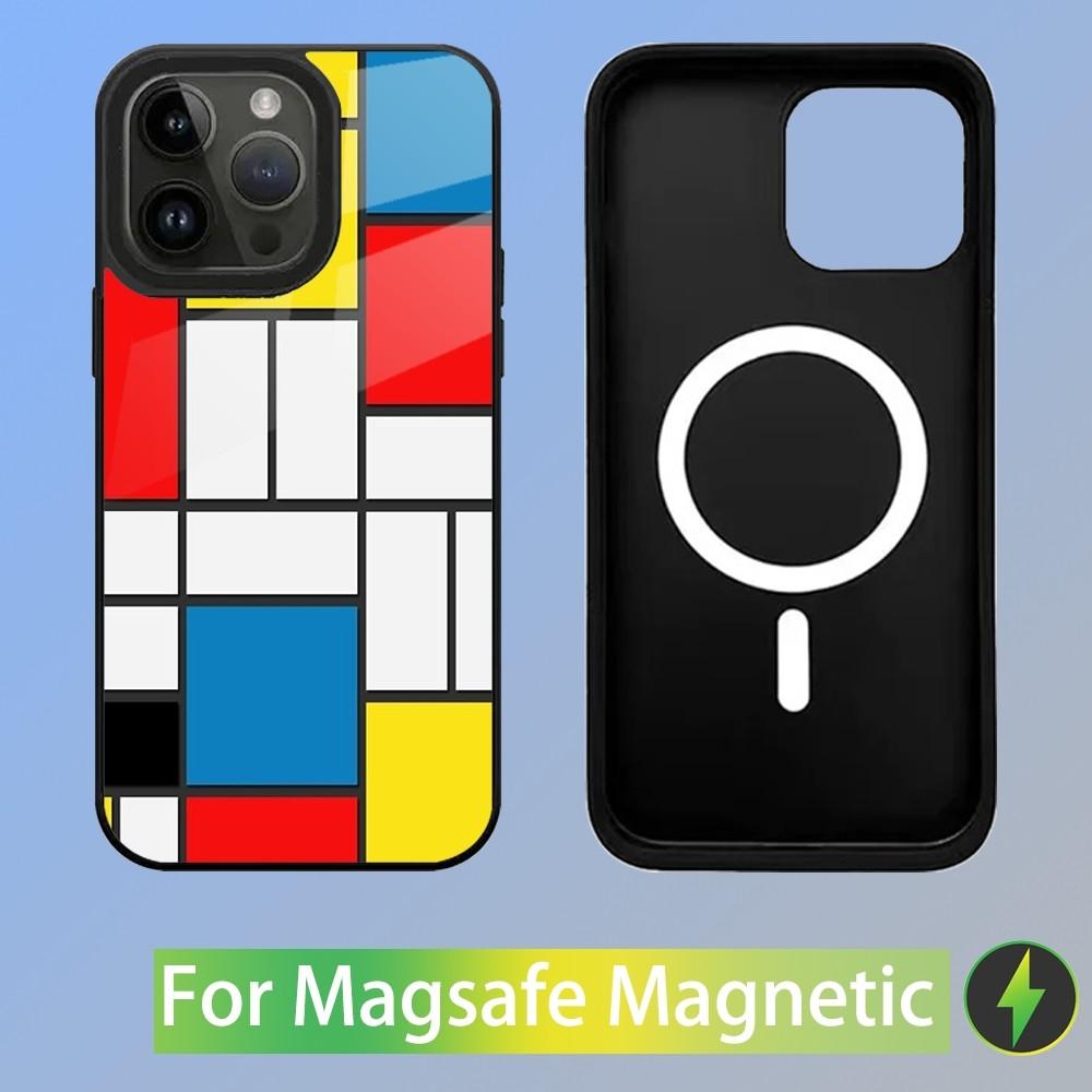 

TOPLBPCS Mondrian Grid Phone Case For iPhone 15,14,13,12,11,Plus,Pro,Max Mini Magsafe Magnetic Wireless Charging iPhone13