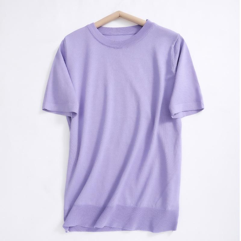 

Свитер с круглым вырезом из ледяного шелка, женский, с коротким рукавом, летний, новый, простой, универсальный топ, модная и атмосферная футболка XXL