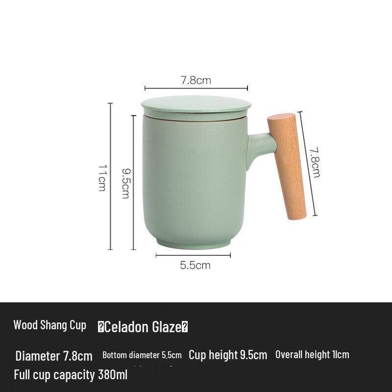 Changbaosen Ceramic Tea Mug with Infuser and Wooden Handle