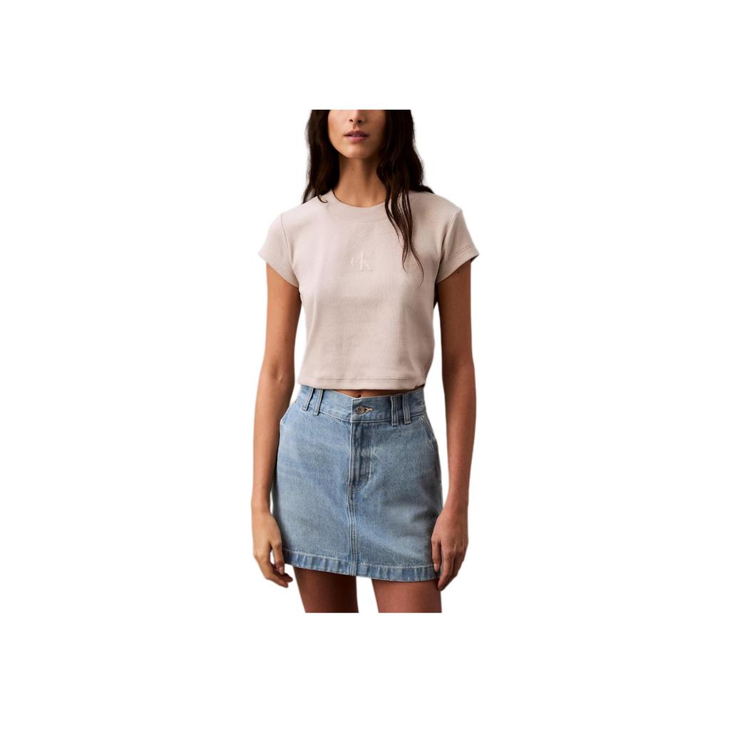 Calvin Klein Soft Breathable Fitted Crew Neck Short Sleeve T-Shirt Women Tops Gray 47AB802-230