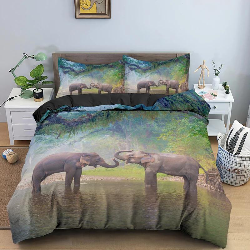 Elephant Duvet Cover King Queen Size Lovely Funny Small Elephant Bedding Set For Kids Teens Adults Wild Animal Soft Quilt Cover