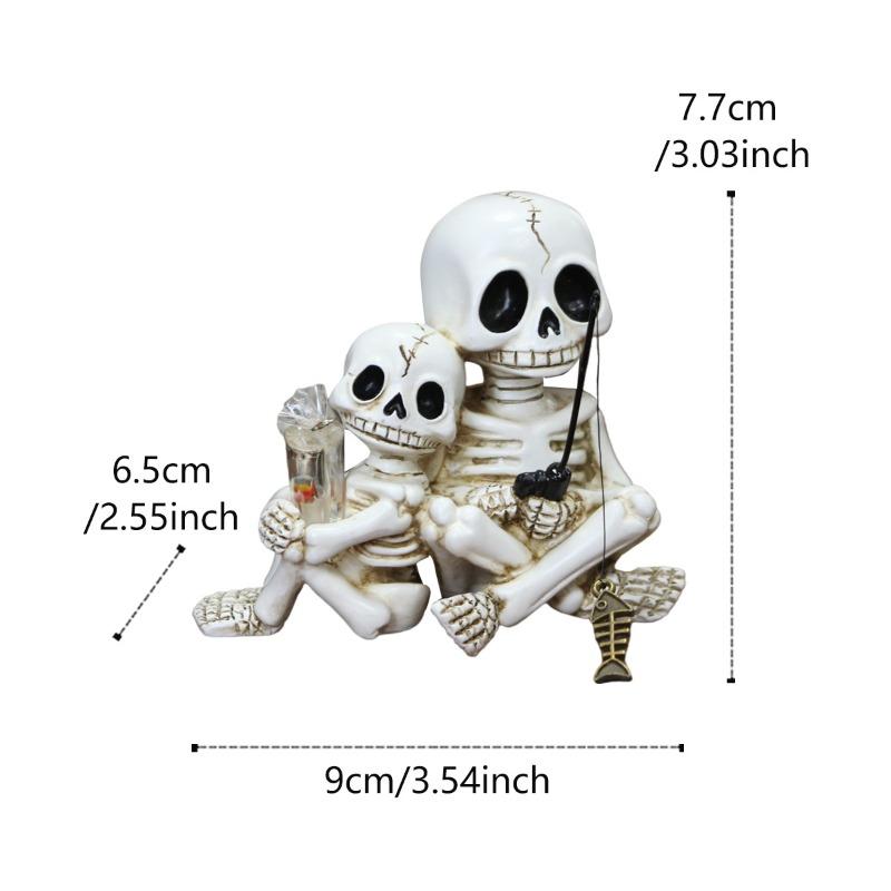 Parent-child Fishing Skeleton Figurine, Resin Outdoor Garden Pond Decoration Statue, Halloween Handicraft