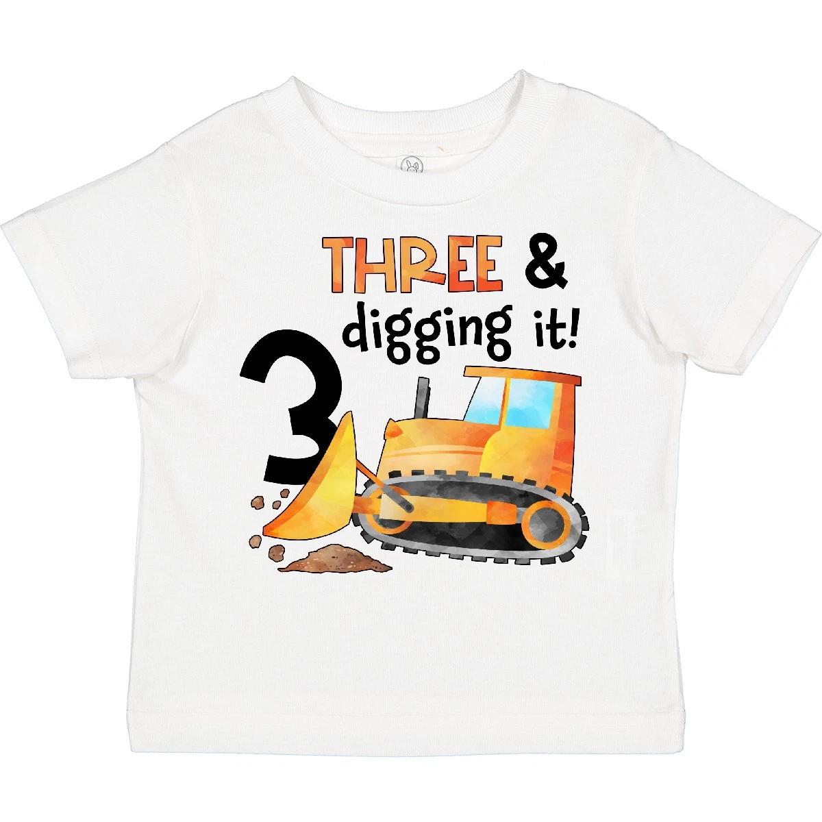 Inktastic Three And Digging It Bulldozer 3rd Birthday Toddler T-Shirt Birthdays 150