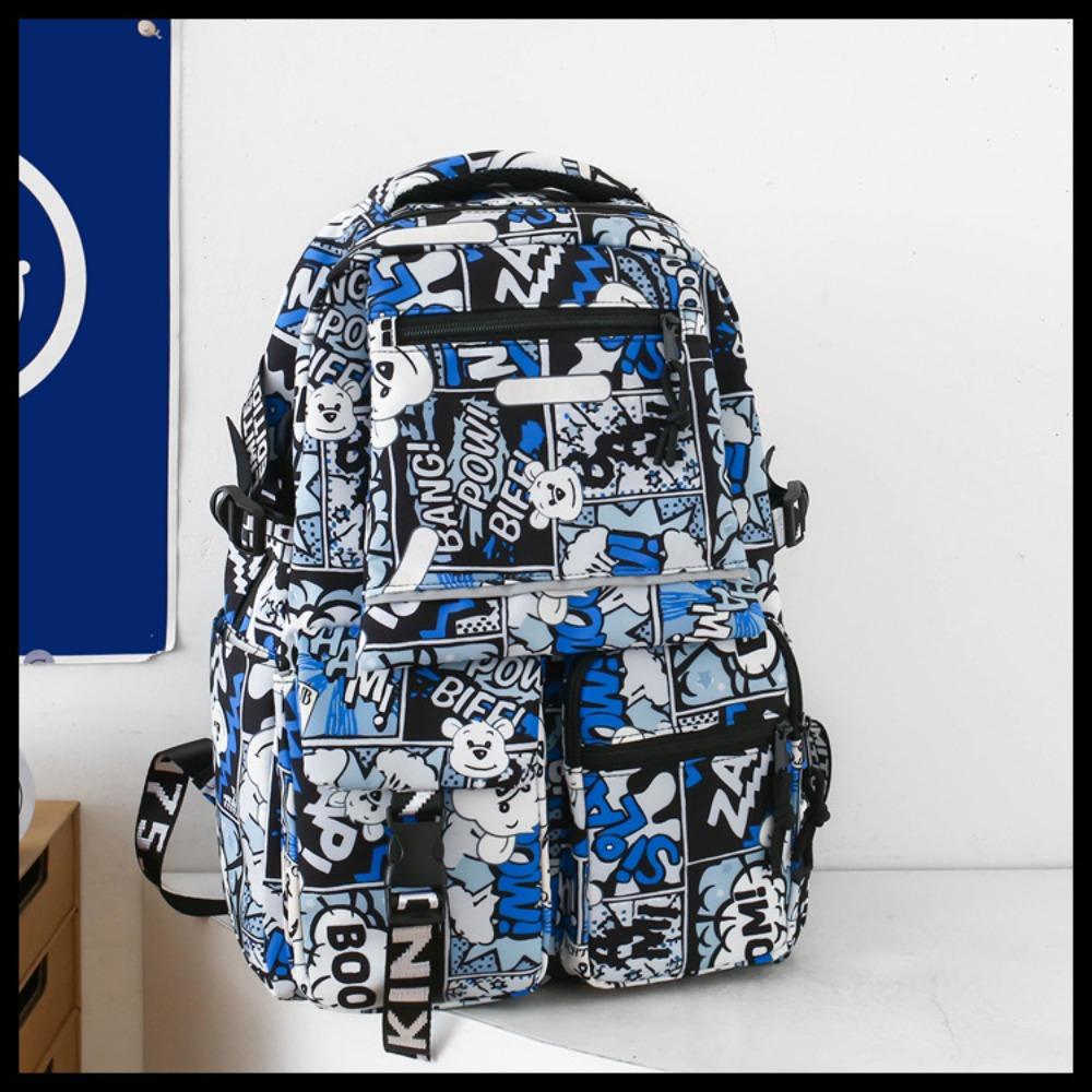 New casual backpack fashion graffiti large-capacity bag female couple high school junior high school primary school schoolbag