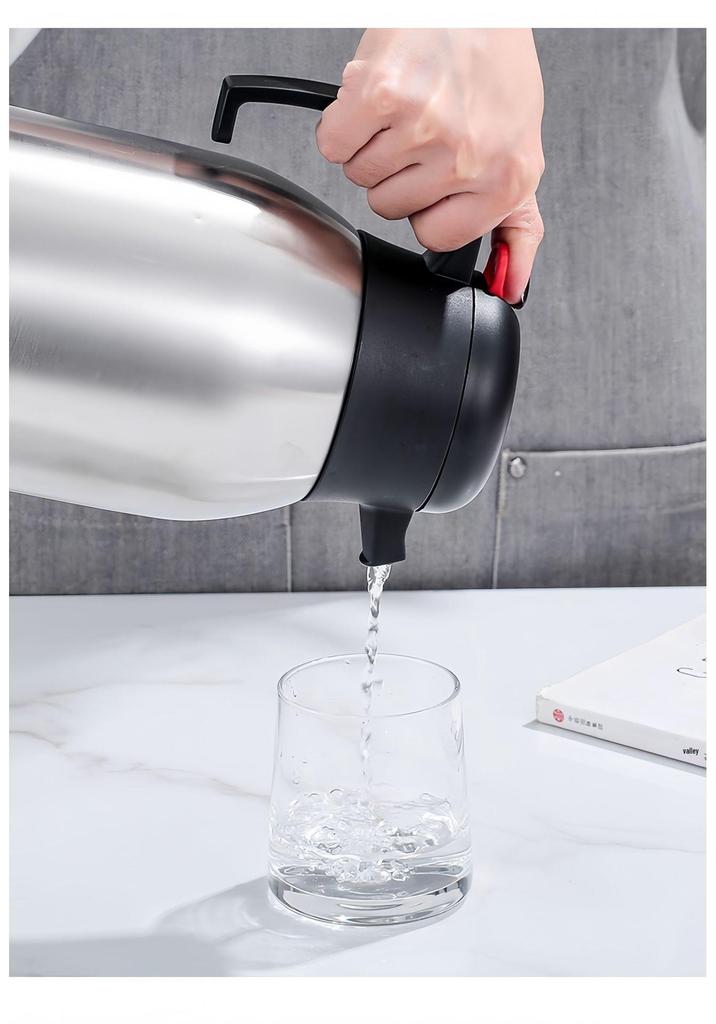 European Style 2L Stainless Steel Thermos Flask - Double-layer Vacuum Insulated Coffee Pot, Household Hot Water Bottle with Custom Logo.