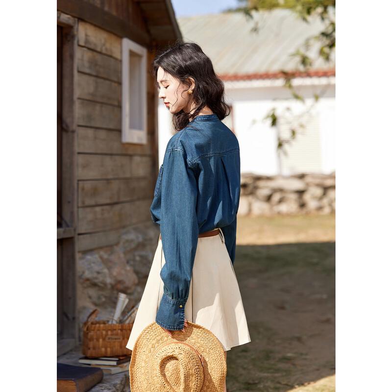 Women's French Retro Long-Sleeved Denim Shirt