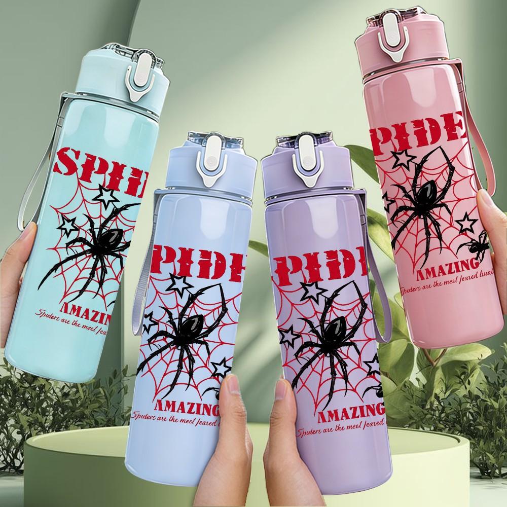 1PC Spider Web Scary Insect Print 750ml Color Plastic Sports Water Bottle Leakproof Flip Straw Lid Suitable for Sports Office Home Use