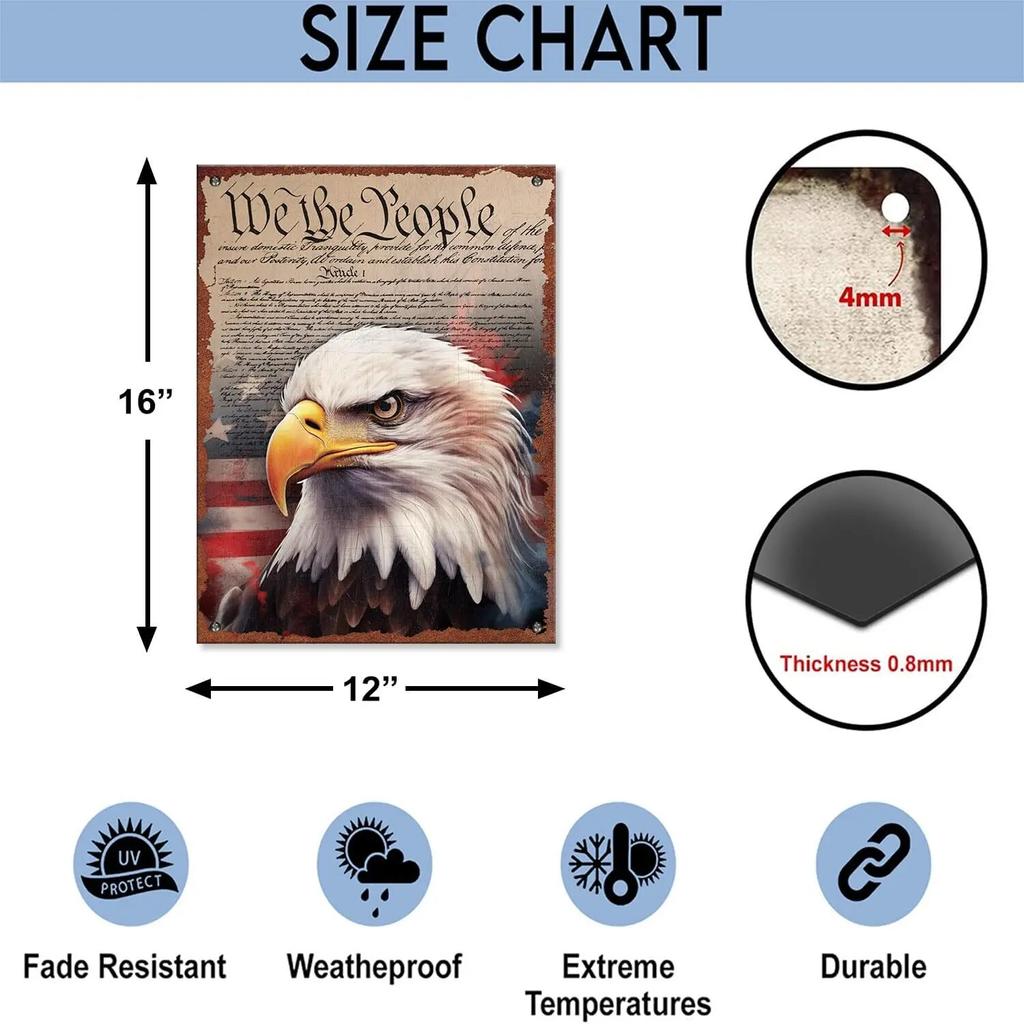 USA Eagle 1776 Vintage Tin Meal Sign, Wall Art Plaque Indoor Outdoor Patriotic Decor, USA Soldier Hero Memorial Day Decorations