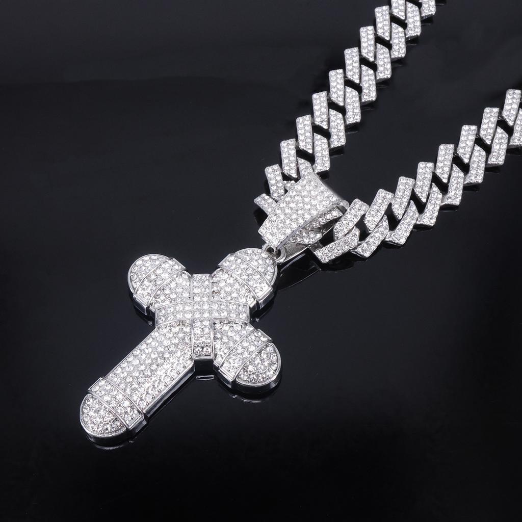 New Hot-selling Alloy Full Diamond Bundled Cross Pendant, Fashion Trend Rap Men's Hip-hop Cuban Necklace