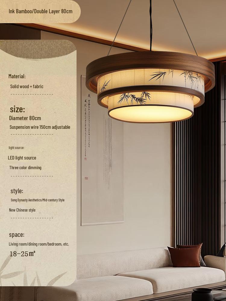 Walnut Bamboo Leaf Landscape Chandelier - Eye-Protecting Ceiling Light for Living Rooms, Bedrooms, and Tea Rooms