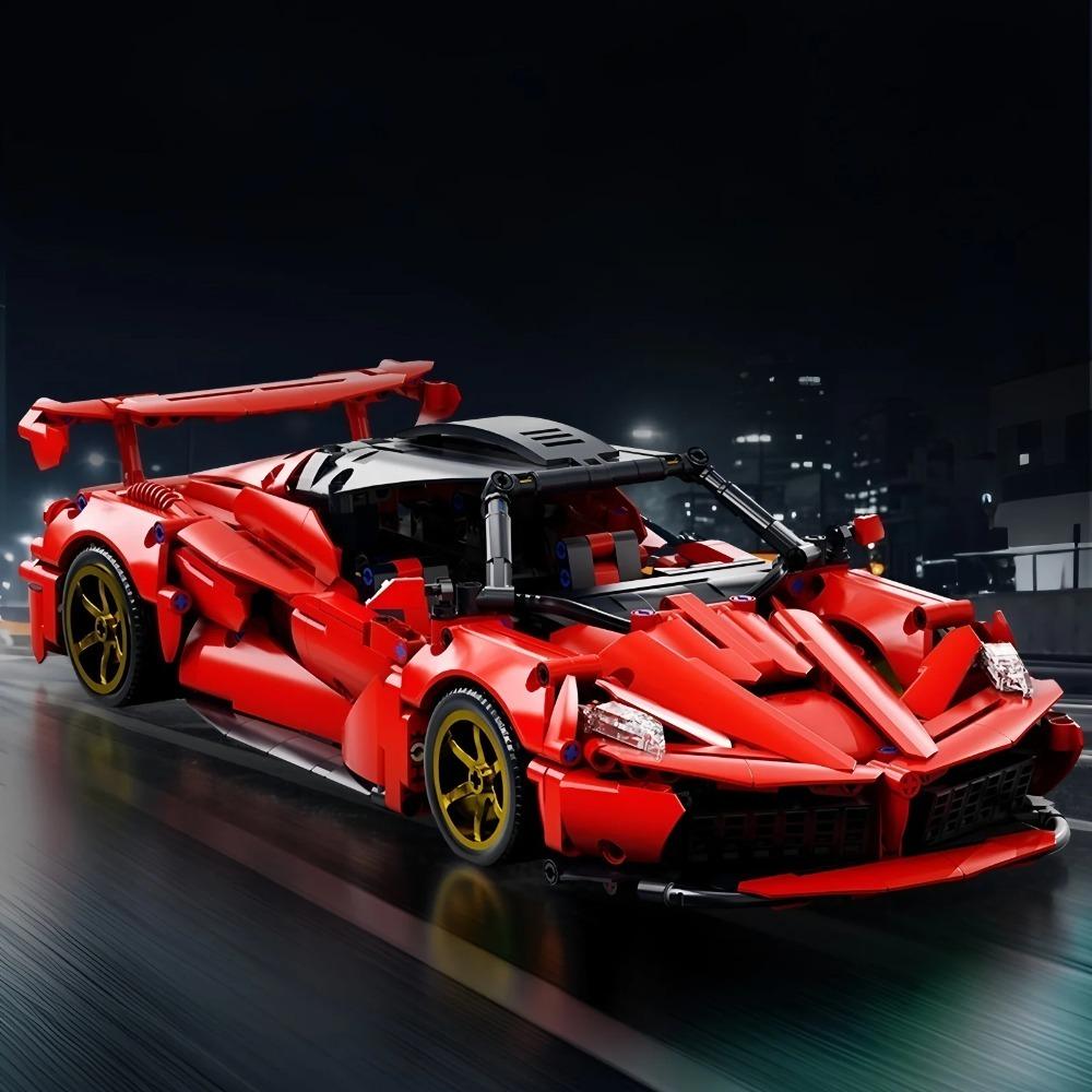 1:14 Rotes Baustein-Sportwagen RC-Spielzeug, Auto-Baustein-Spielzeug, Geburtstagsgeschenk, Sportwagenmodell DIY, Geschenk für Kinder