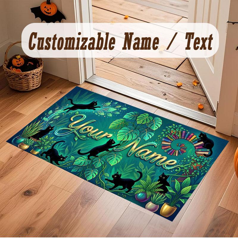 Cat Theme Crystal Velvet Floor Rug Personalized Custom Name Text Warm Carpet Home Decoration
