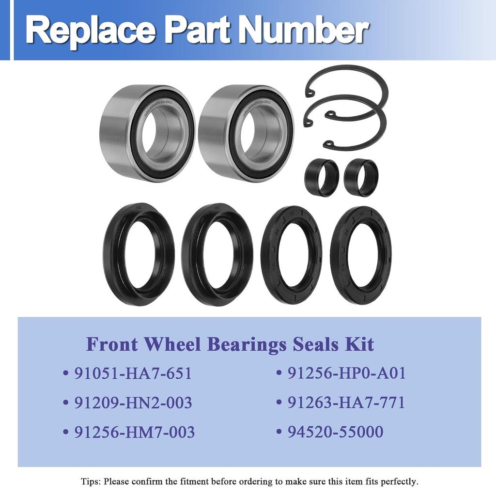 91256-HM7-003 Front Wheel Bearings Seals Kit Fits for ATV Foreman 400 450 500, Rubicon 500 650 680 Replace 91051-HA7-651 91209-HN2-003