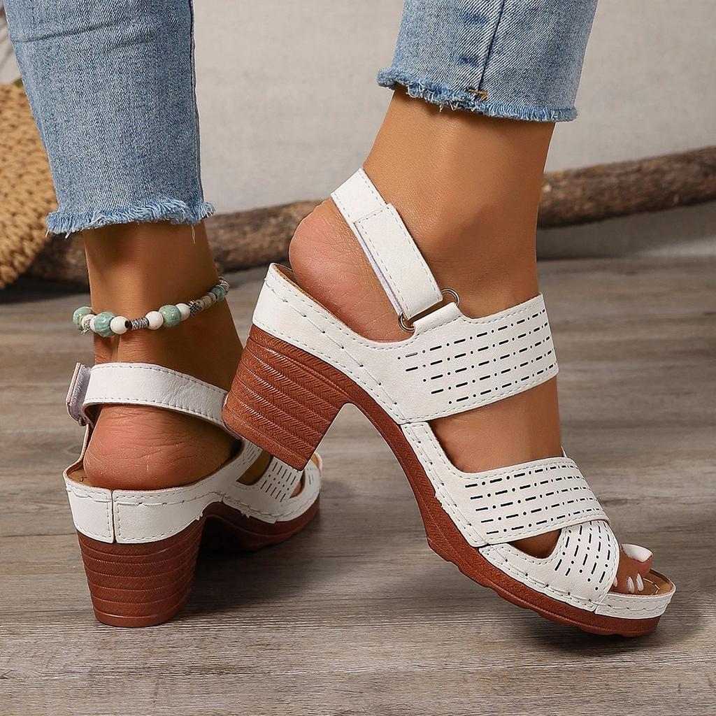 Fashion Lightweight High Heels Women Sandals Summer 2025 White Ankle Strap Platform Sandles Woman Fashion Chunky Heeled Roman Sandalias