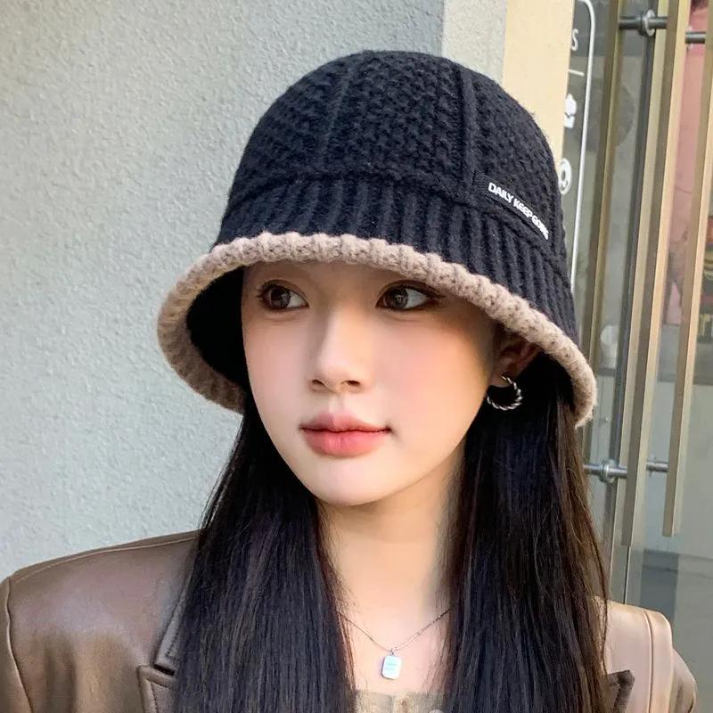 

WTEMPO Warm Solid Color Windproof Casual Versatile Knitted Hats Retro Women s Autumn Winter Elegant Cold-proof Woolen Hats 1pc чорний