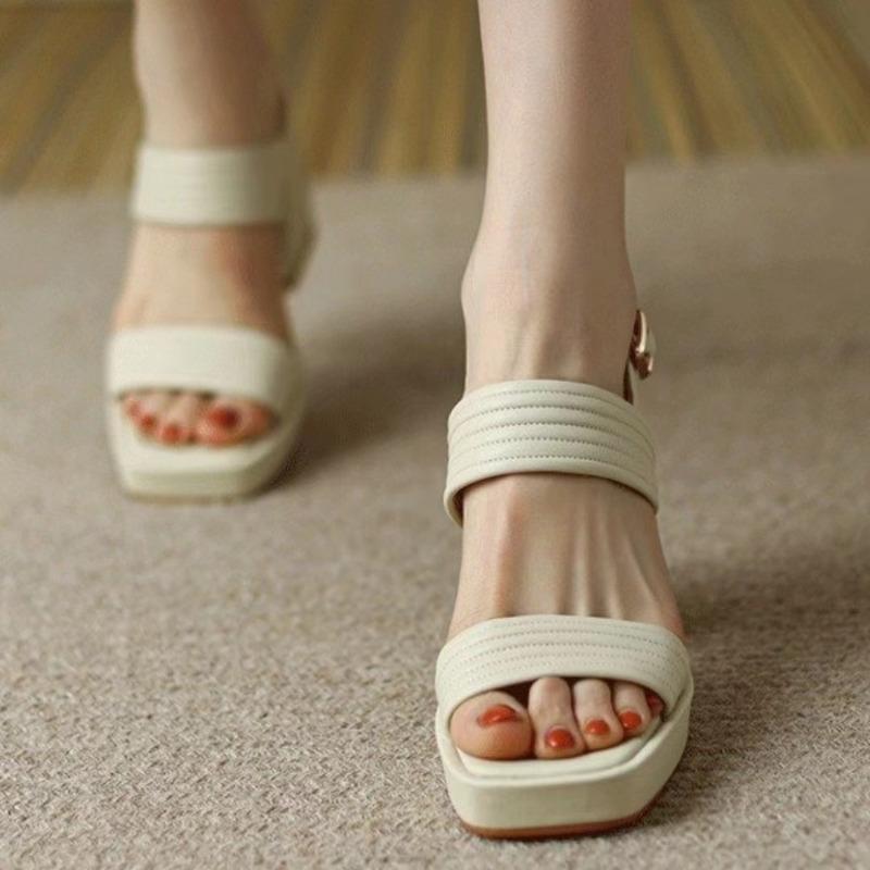 Sandals Women Buckle Strap 2025 Comfortable Summer High Heeled Roman Sandal Woman Open Toe Square Heel Thick Heel Shoes