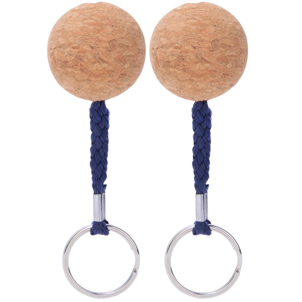 2Pcs Floating Cork Keyring Wooden Ball Key Ring Float Sailing Boat Canoe Water Sport Accessories Black Rope