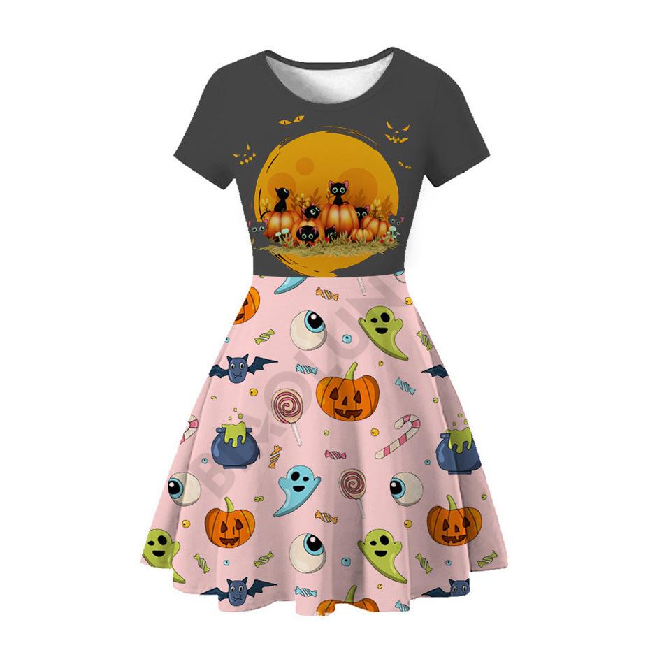 Halloween Witch Children'S Short Sleeve Dress 3D Digital Printing Pumpkin Series Children'S Dress