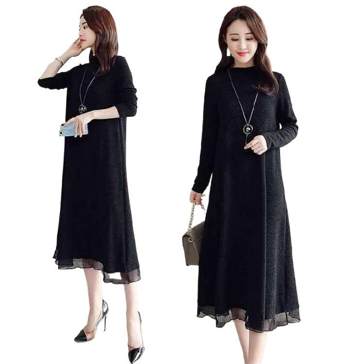 Mamas locker sitzendes Kleid: Frühlings-/Herbst Langarm Übergröße Mittellanges Schlank machendes Kleid