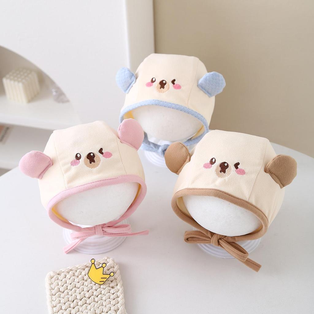 Cartoon Bear Baby Hat Autumn Winter Warm Cotton Infant Ear Protection Cap Solid Color Windproof Toddler Beanies Hat Bonnet