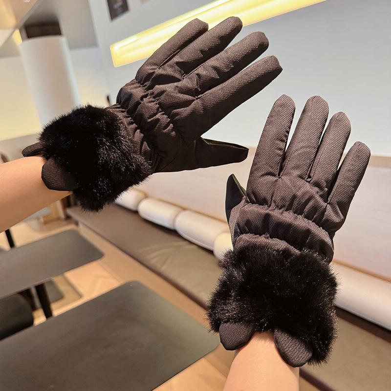 

Перчатки для женщин, чтобы согреться зимой, милые флисовые для езды на электромобиле, с сенсорным экраном, ветрозащитные и морозостойкие перчатки чёрный