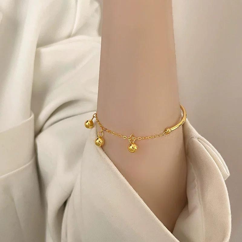 Stainless Steel Ball Beads Tassel Bracelet for Women Minimalist Adjustment Simple Lucky Bracelet Couple Y2K Jewelry No Fading