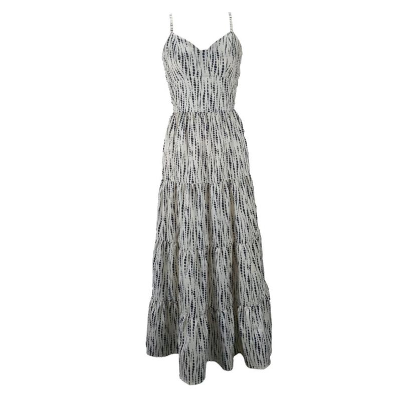 Women Summer Bandage Backless Holiday Beach Irregular Striped Printed One Piece Dress