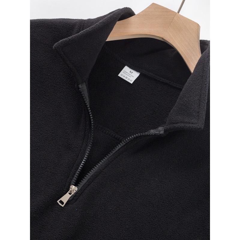 Men's Double-Sided Fleece Half-Zip Turn-Down Collar Casual Sweatshirt Jacket.