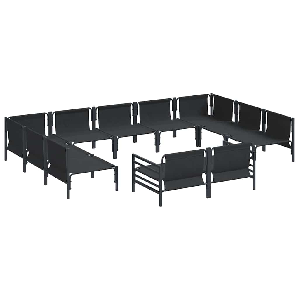 Garden Sofa Set with Cushions 11 Pcs Black Steel