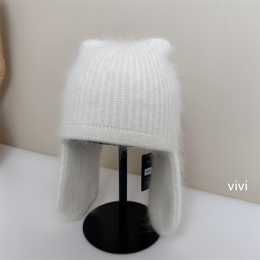 Atmospheric rabbit fur knitted wool hat women's new autumn and winter warm ear protection hat cold-proof bag head hat