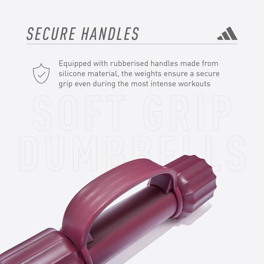 Adidas Soft Grip Dumbbells, 1kg (Pair), Victory Crimson Color, with Silicone Rubber Handles (ADWT-11300)