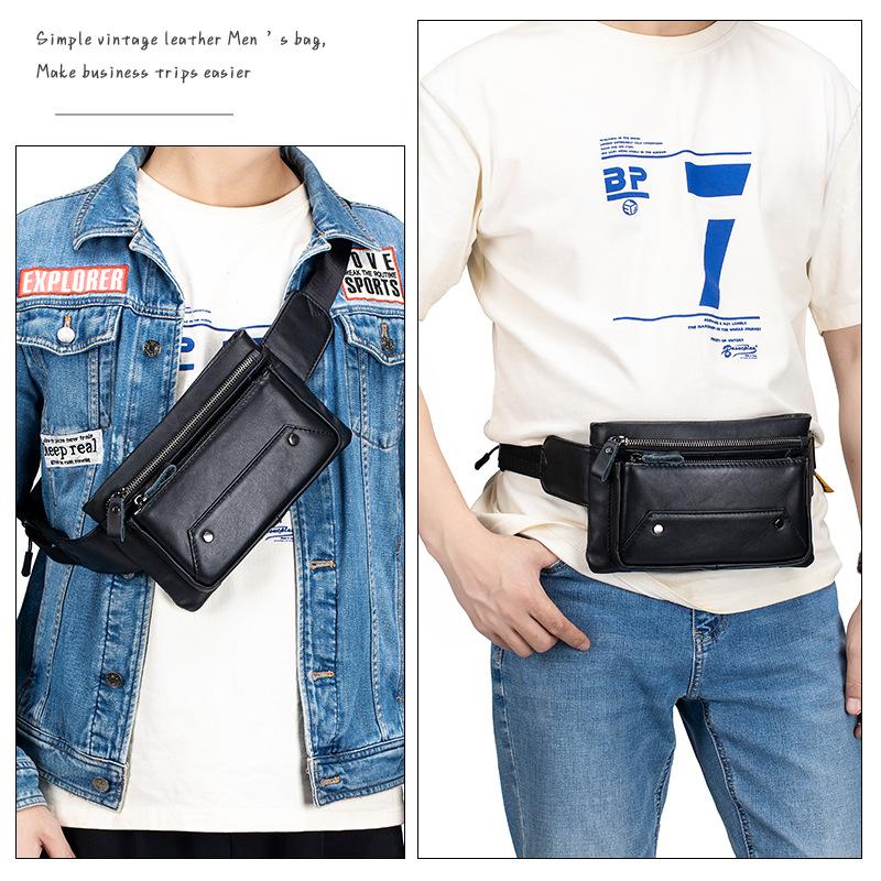 Herren Bauchtasche | Echte Vollnarbenleder Gürteltasche | Mehrere Taschen Crossbody Brusttasche für Handy Geldbörse Schlüssel Gürteltasche