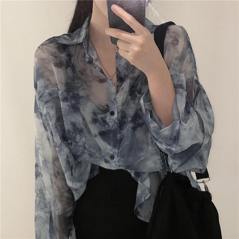 Shirts Women Fashion Tie Dye Gothic Top Loose Casual Clothes Sun-proof Embroidery All-match Summer Holiday