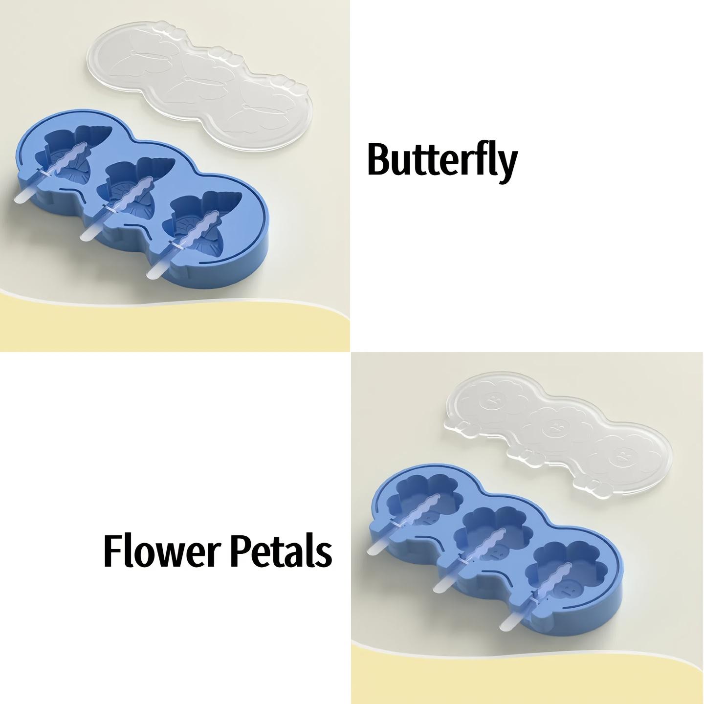 

2 шт. Силиконовые формы для мороженого, эскимо с формами бабочки, лепестка, 6 палочек для мороженого, 2 крышки, Идеально для дома, кемпинга, вечеринок, баров синий
