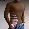 INCERUN Magliette intime casual aderenti a maniche lunghe con collo alto e cut-out con fasce da uomo