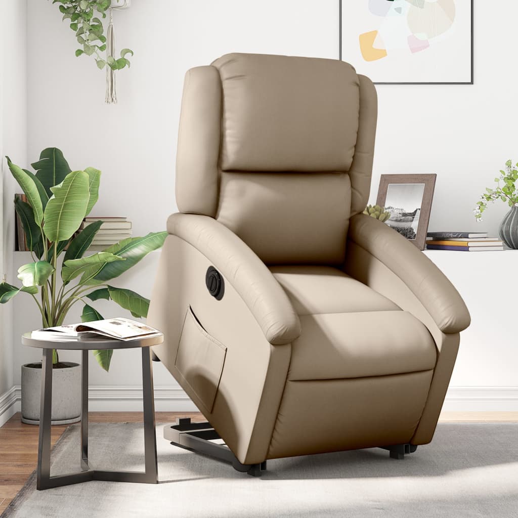 Recliner Chair with Lift Assist Electric Cappuccino Faux Leather