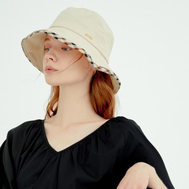 Daks Ivory Check Cotton Linen Blend Bucket Hat Dbhe2e123