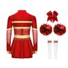 Girls Cheer Leader Costume Long Sleeve Diamonds Dance Jumpsuit Cheerleading Hand Flower Bowknot Hair Ties