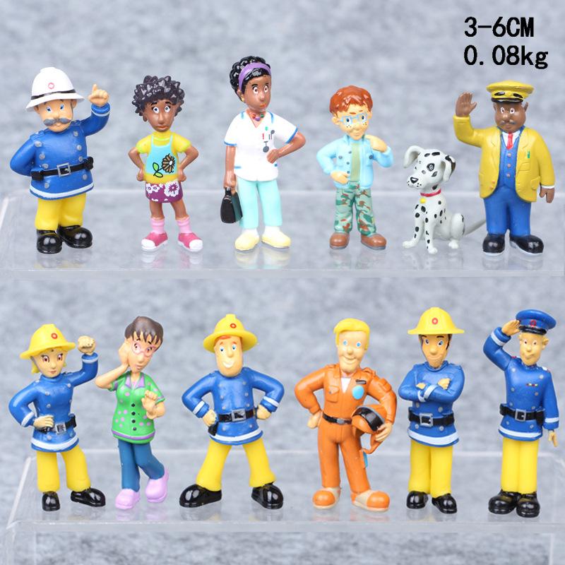 New 12Pcs/Set Fireman Sam Cartoon Anime Fire Fighting Figure Model Pvc Doll Toys Boy Girl Toy For Kids Birthday Xmas Gift