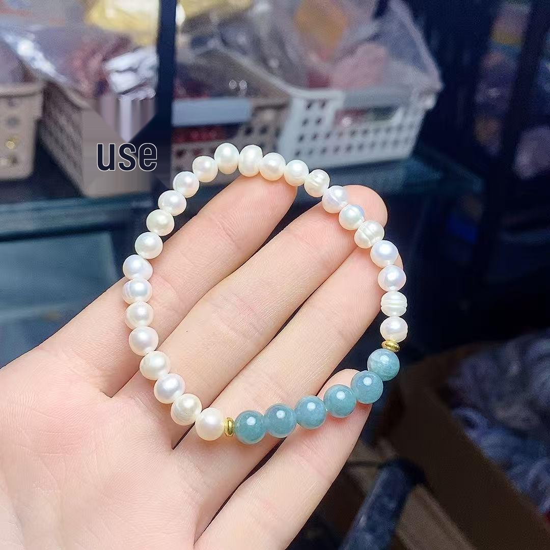 Exquisite Women s Bracelet: Natural Pearl & Blue Water Jade Design жемчужный