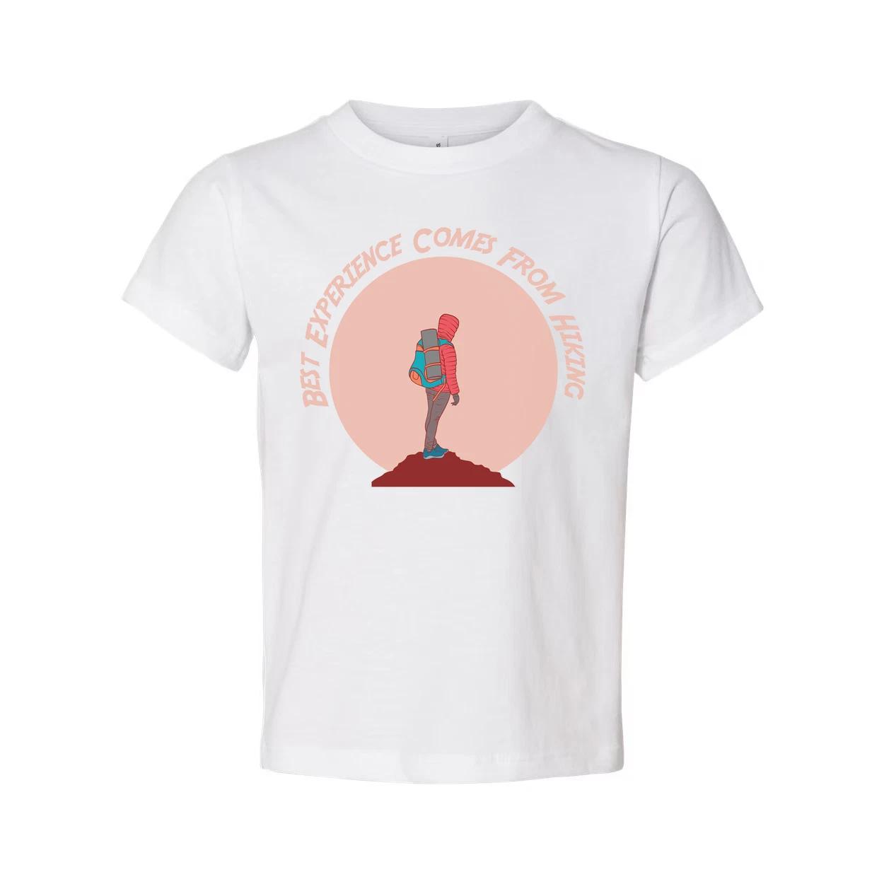 

Outdoor Hiking Themed Unisex T Shirt With Adventurer Silhouette And Peach Circle 2XL