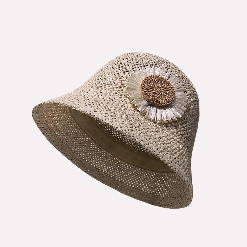 Hat Summer Women's New Summer Bucket Hat Straw Woven Sunflower Straw Hat Bucket Hat Seaside Sun Protection Hat
