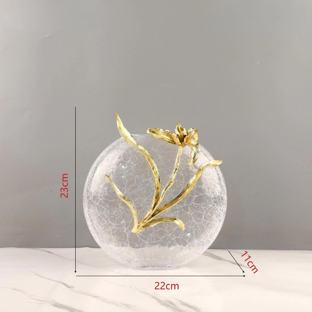 Glass Vase Crack Round Glass Vase Golden Embossed Flower Hydroponic Accessories Terrarium Home Decoration Accessories
