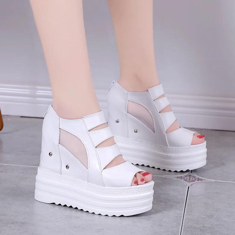 2025 Summer Wedding Banquet Ladies High Heel Thick Sole 12cm Cool Boots Muffin Bottom Fish Mouth Shoes