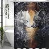 Black and White Wolf Pair Game Shower Curtain, Bathroom Decorative Shower Curtain, Waterproof Shower Curtain with Hooks