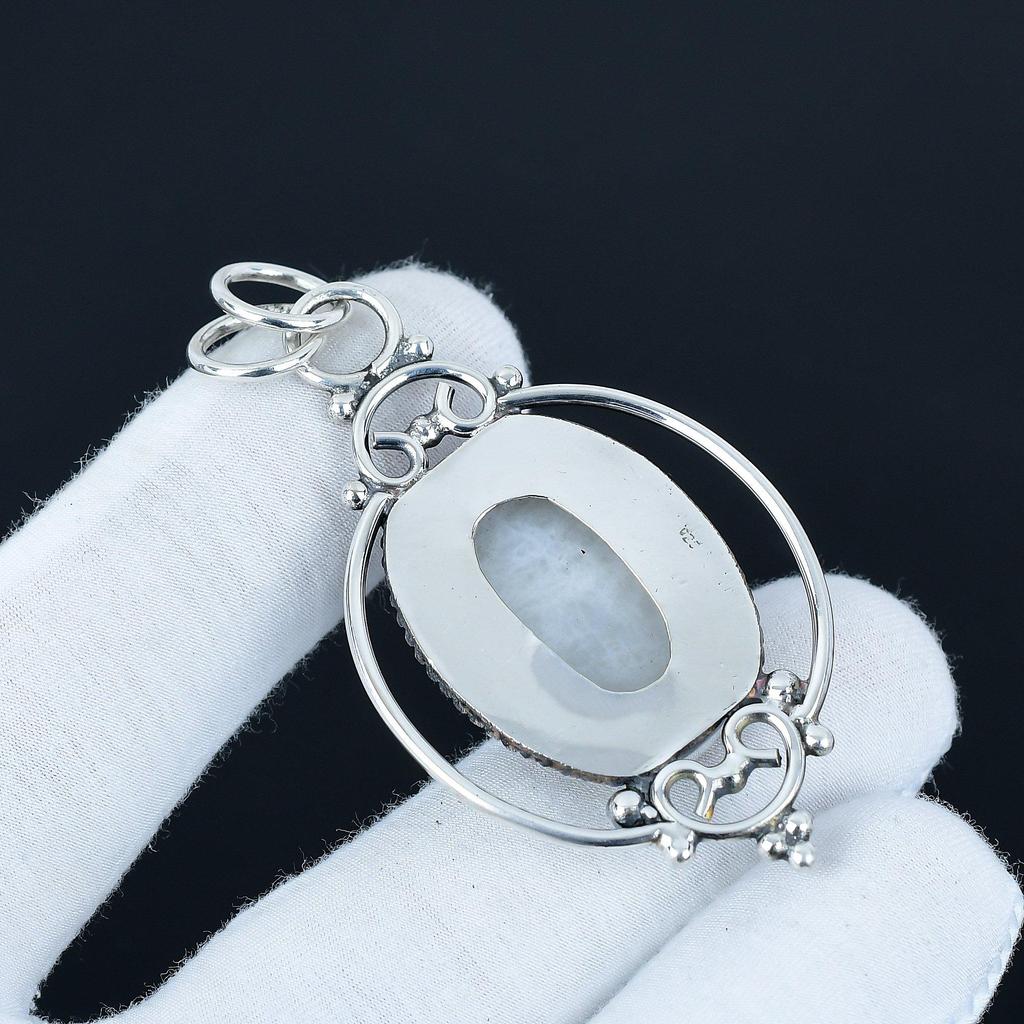 Rainbow Moonstone Pendant, 925 Sterling Silver Pendant, Handmade Pendant, Unique Pendant, Natural Moonstone Gemstone Pendant, Gifts For Mom