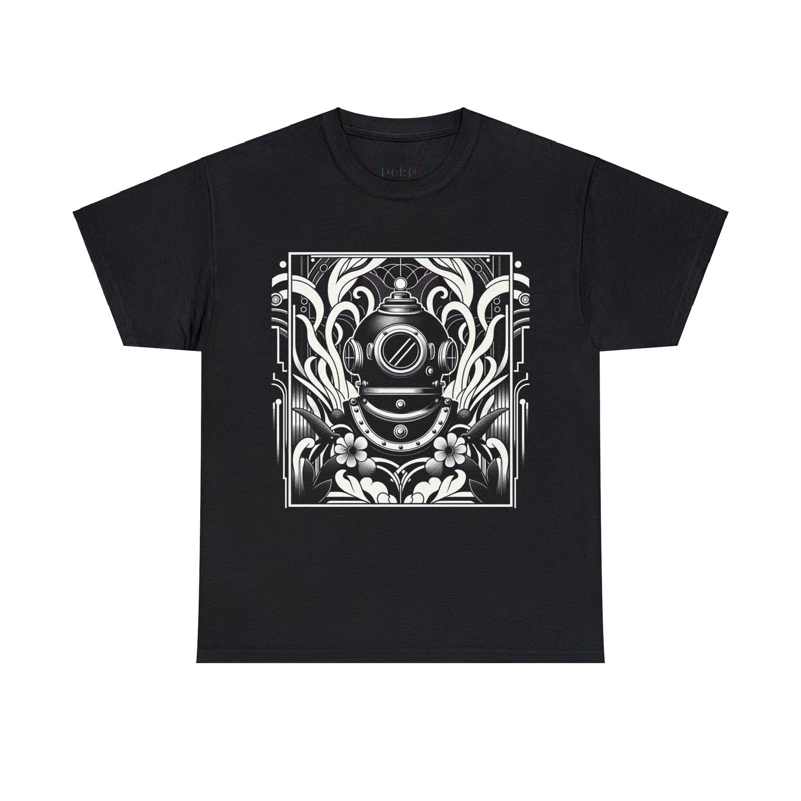 Unisex Adult T Shirt Designer Vintage Diving Helmet Art Deco Ocean Nautical Sea L