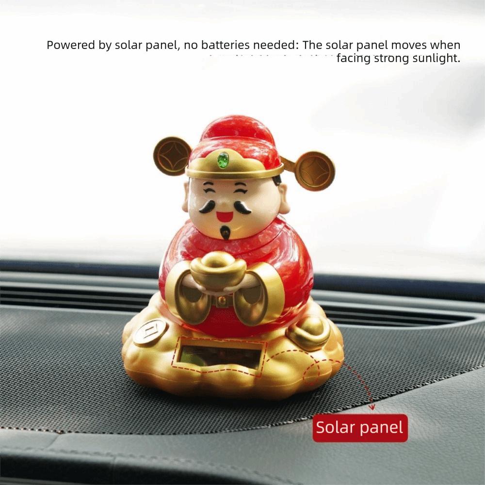 Solar Powered God of Wealth Ornament Wealth Attracting Treasure Car Ornament  Car Interior