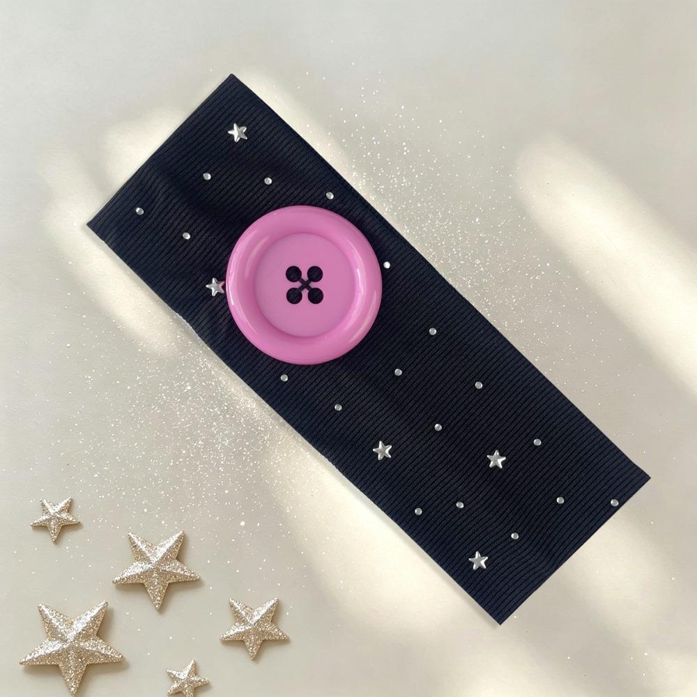 High Quality Large Button Button Hairband Colorful Vintage Style Star Headband Sweet Style Sweat Absorbing Retro Headband чёрный