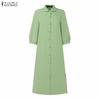 ZANZEA Women Casual Turn Down Collar Long Sleeve Loose Shirt Dress